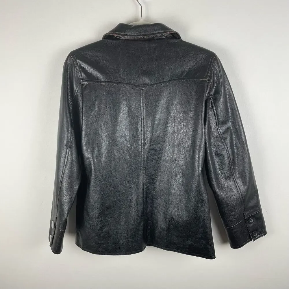 y2k 00s Limited Too Dark Brown Vegan Leather Blazer Jacket Size L Deadstock NWT